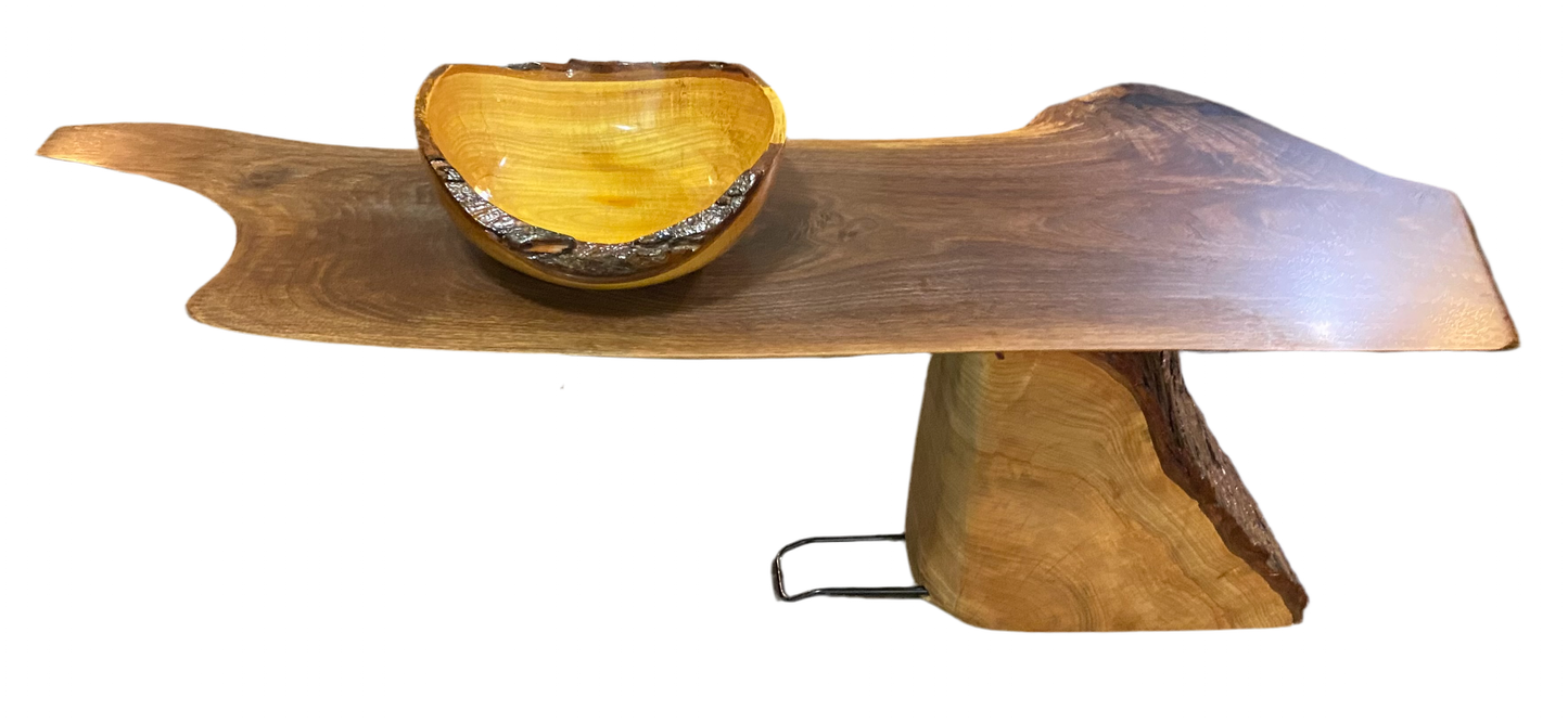 Rustic Live Edge, Walnut/Maple Epoxy Log Base Coffee Table