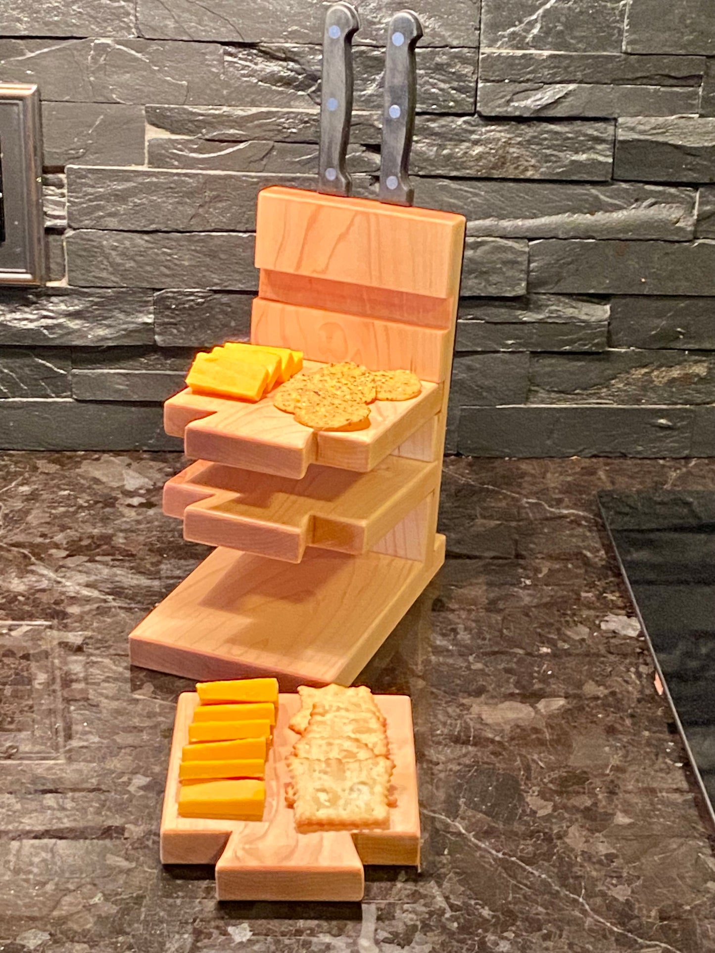 Maple / Walnut Mini Cutting Board + Storage Rack