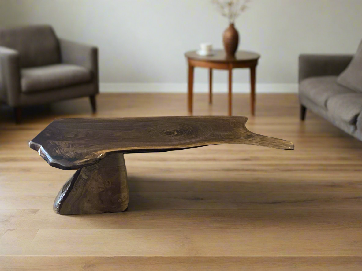 Rustic Live Edge, Walnut/Maple Epoxy Log Base Coffee Table