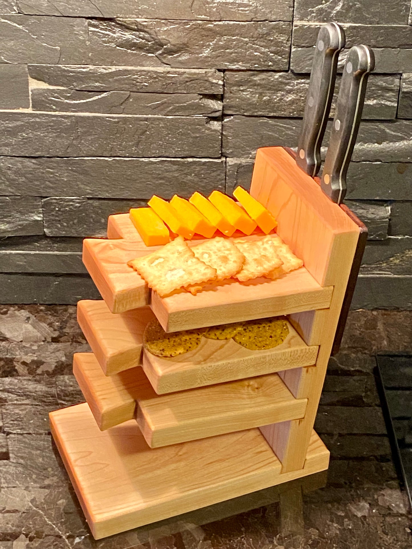 Maple / Walnut Mini Cutting Board + Storage Rack