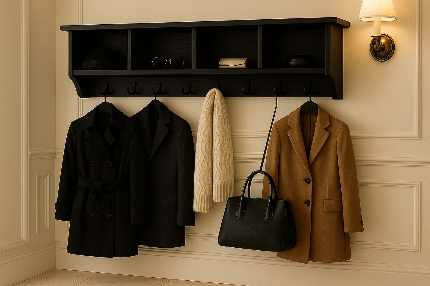 Black Espresso with Bright Cream Walls and Wainscoting
