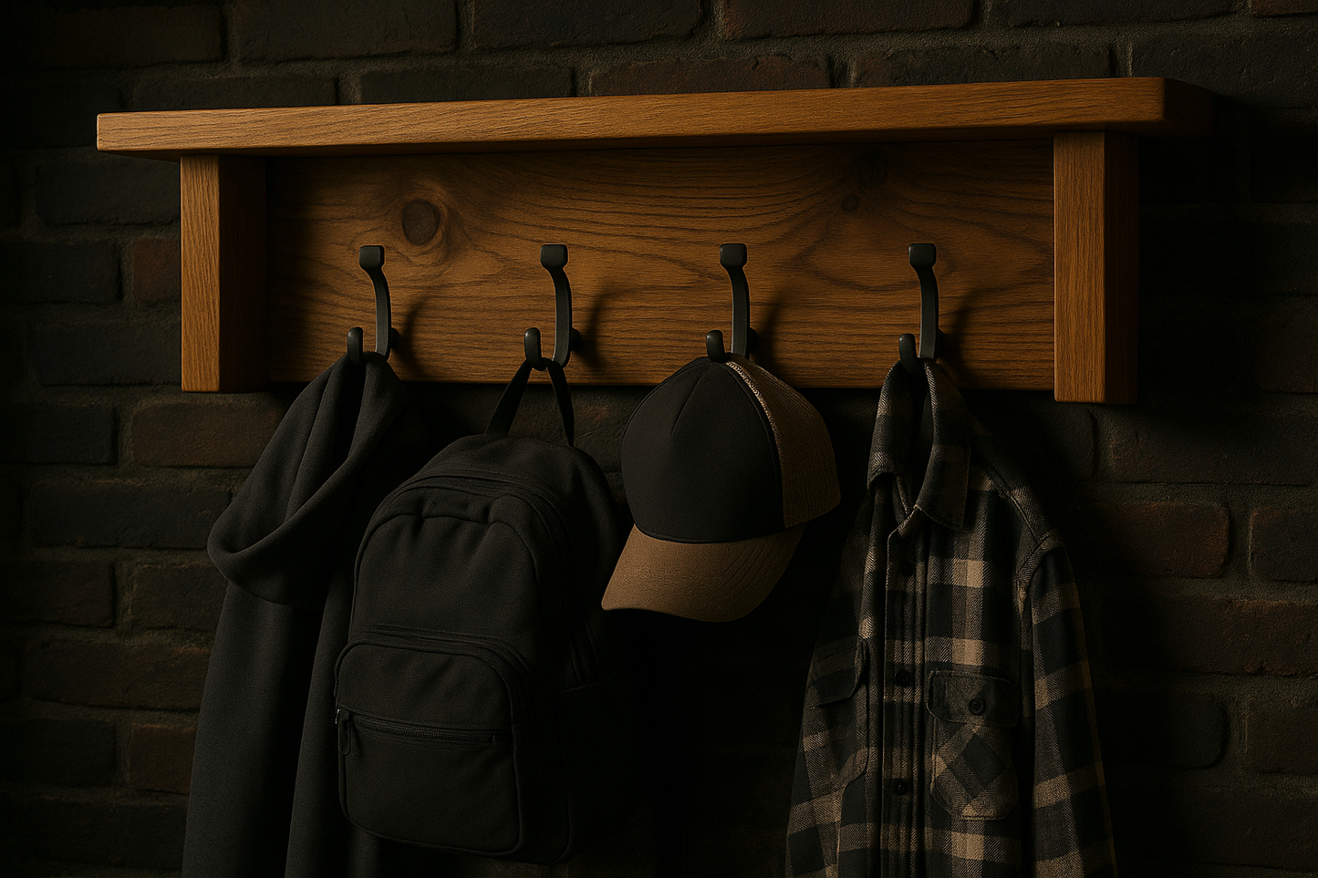 Coat Rack on Dark Brick Wall