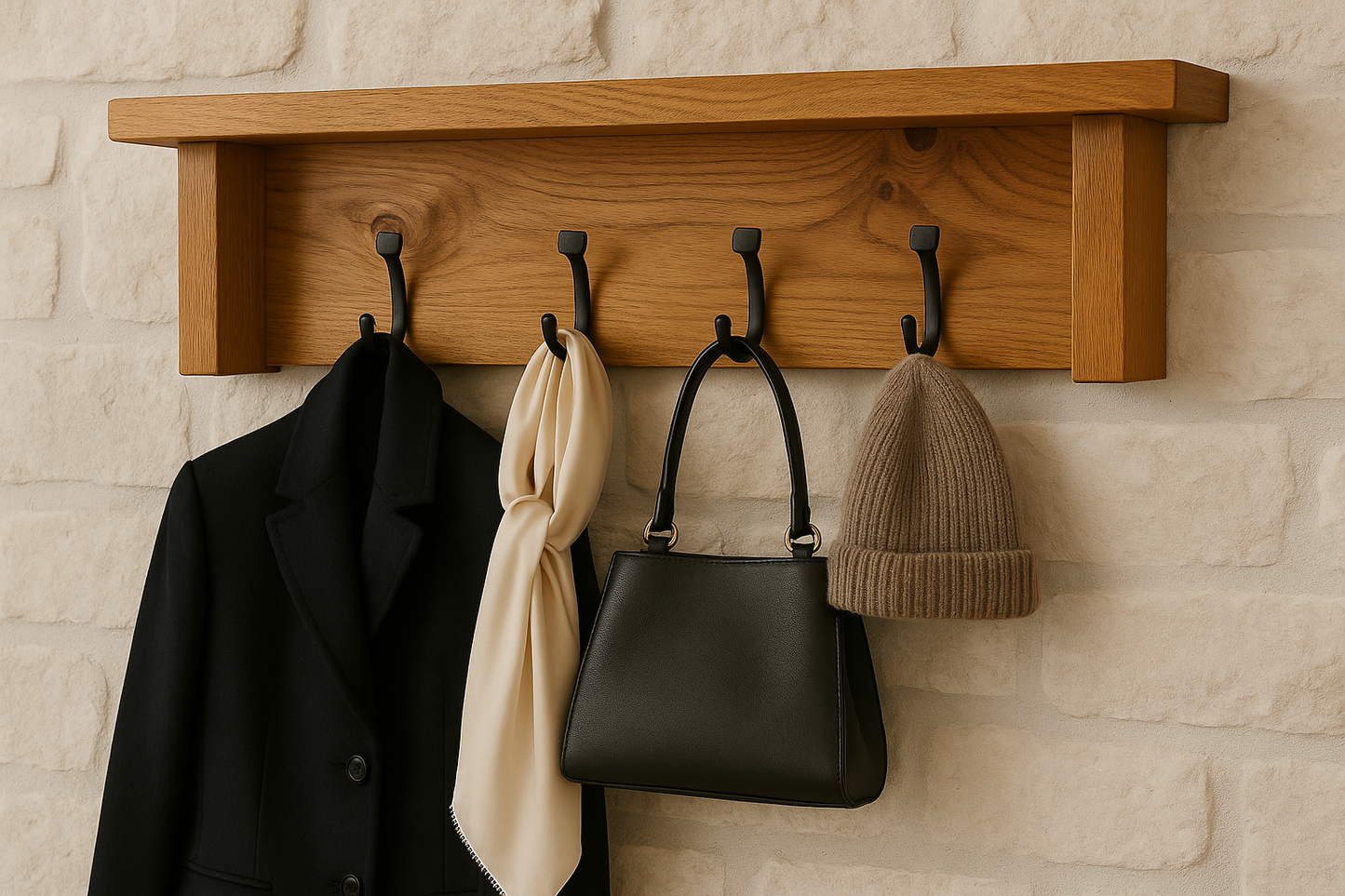 Coat Rack on Light Stone Wall