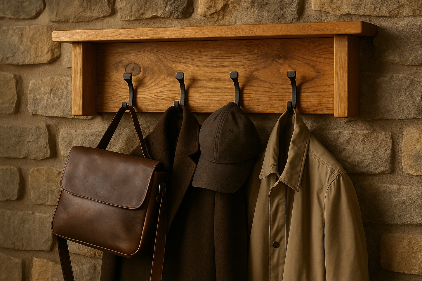 Coat Rack on Stone Wall