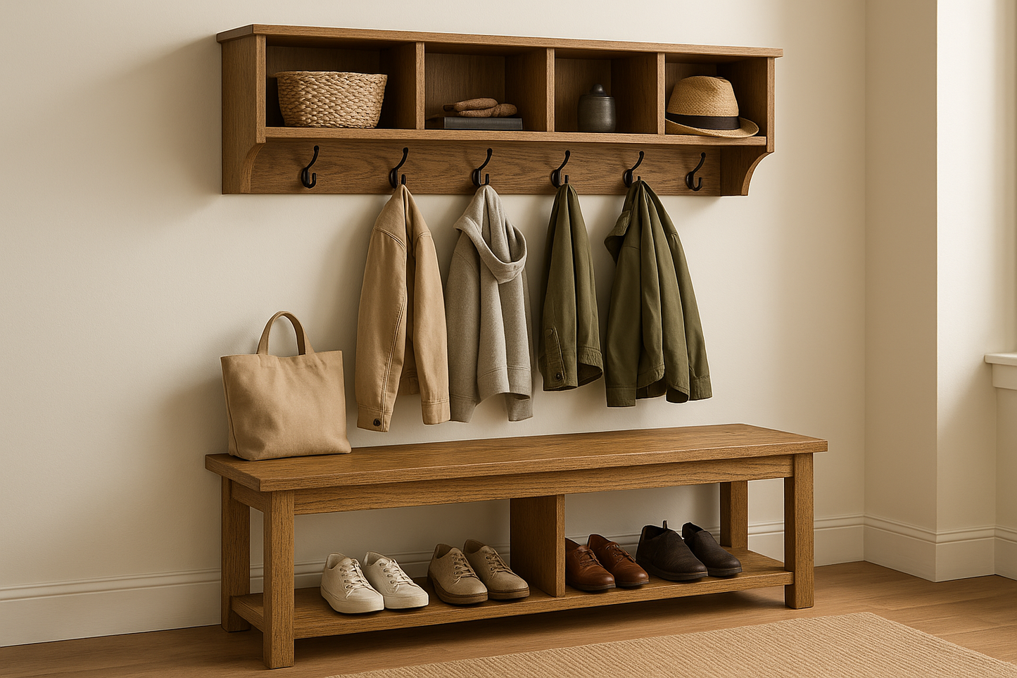 Complete Entryway Setup with Wall Shelf and Bench