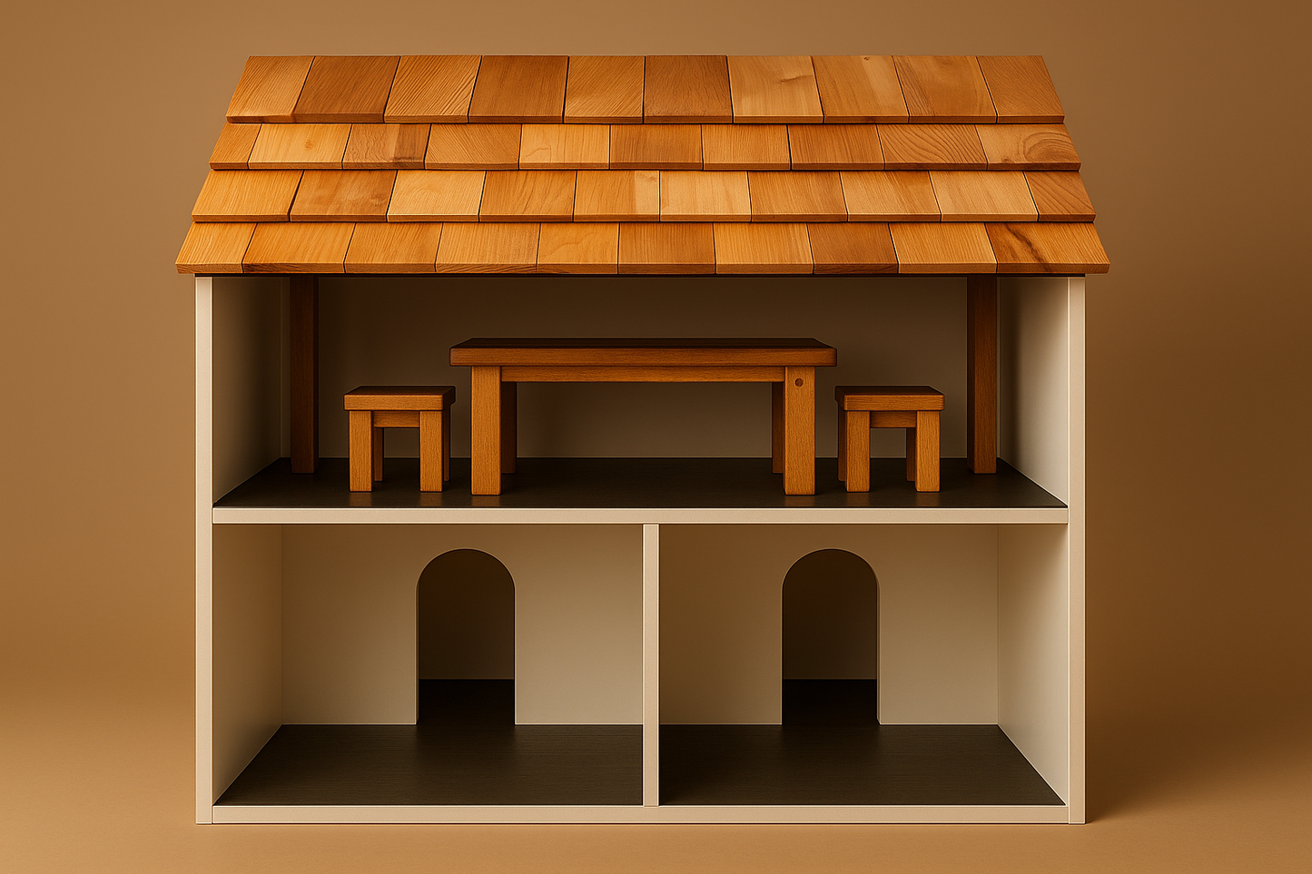 sided dollhouse with matching background