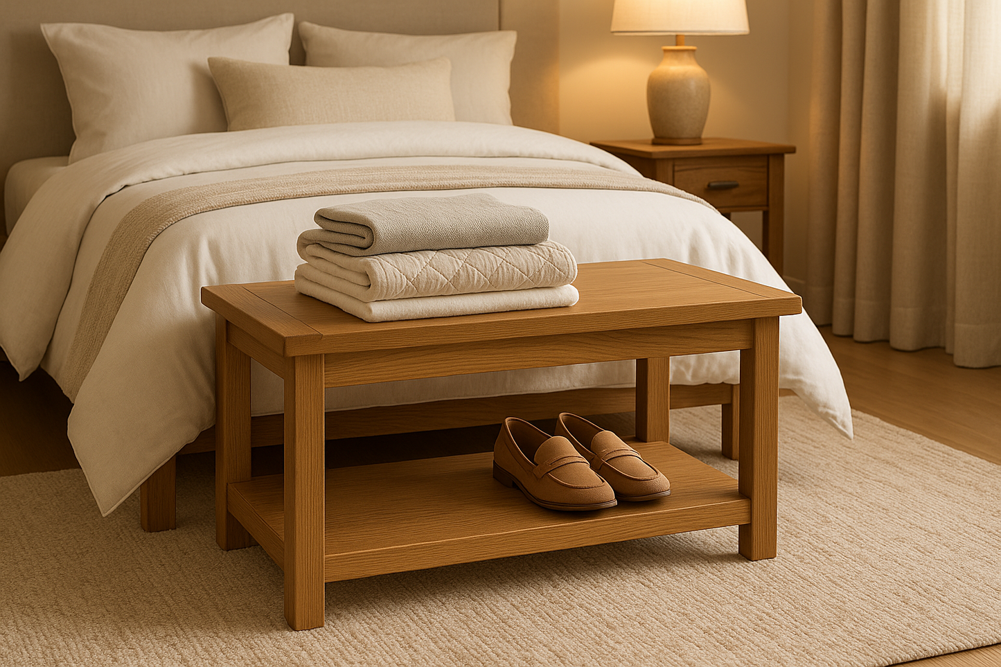 Maple Storage Bench in Bedroom