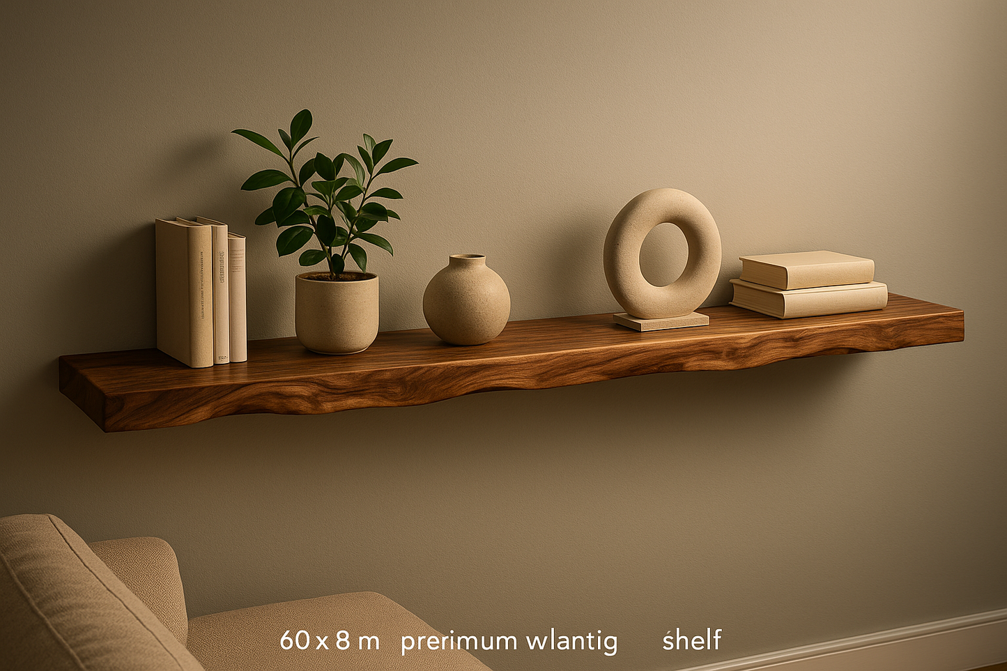 Walnut shelf in modern living room