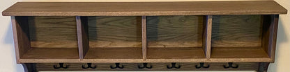 Wall Shelf with 6 Hooks | Premium 48" Solid Oak Entryway Coat Rack with 4 Cubbies | Heritage Collection | Studio 5 Woodworking