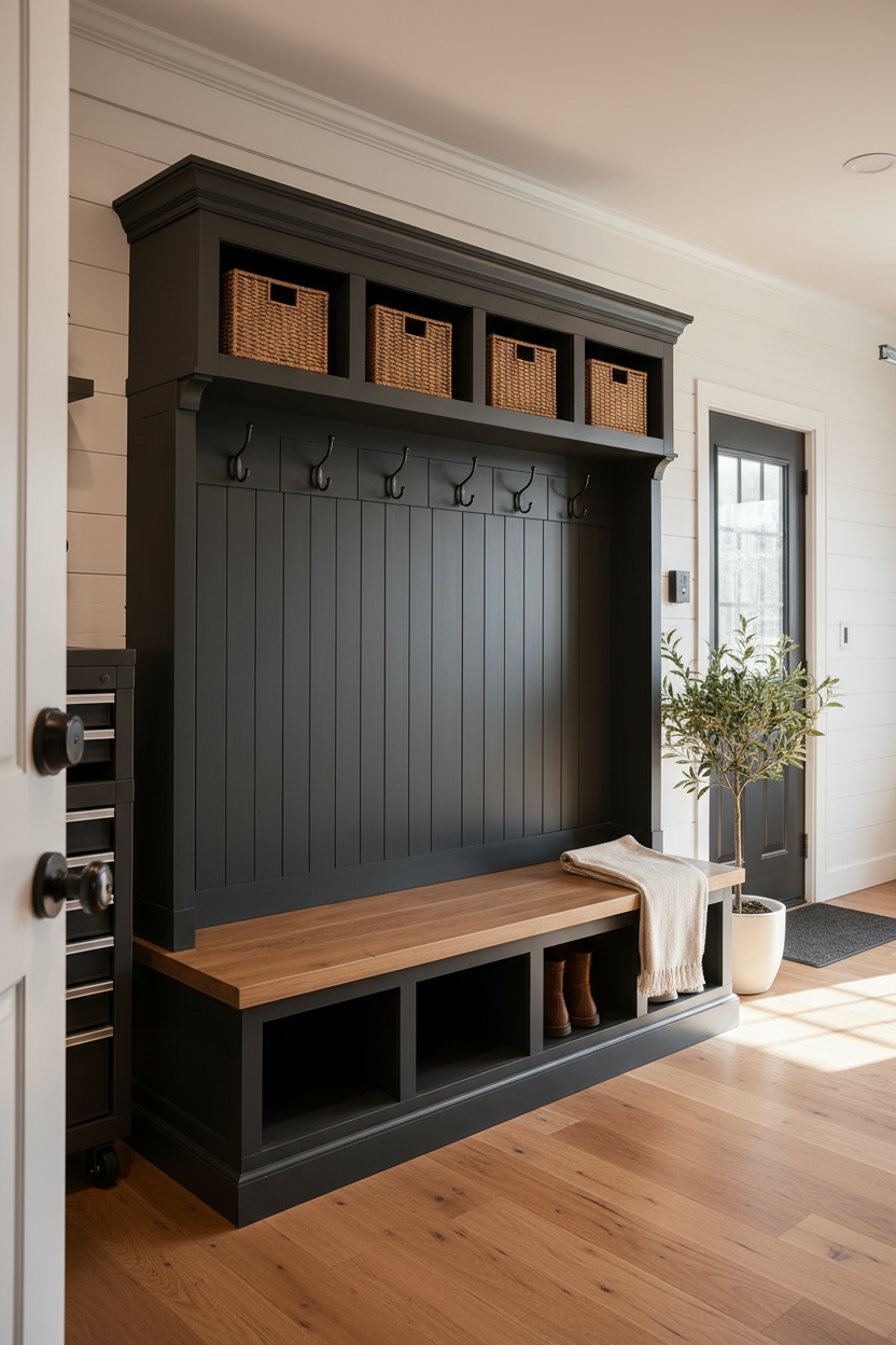 Handmade Mudroom Hall Tree – Built-In Entryway Storage System