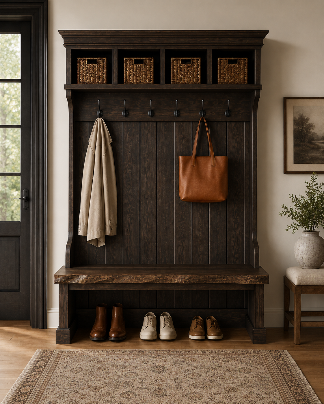 Solid Oak Hall Tree Organizer – 3 or 4 Cubbies – Handmade in Canada