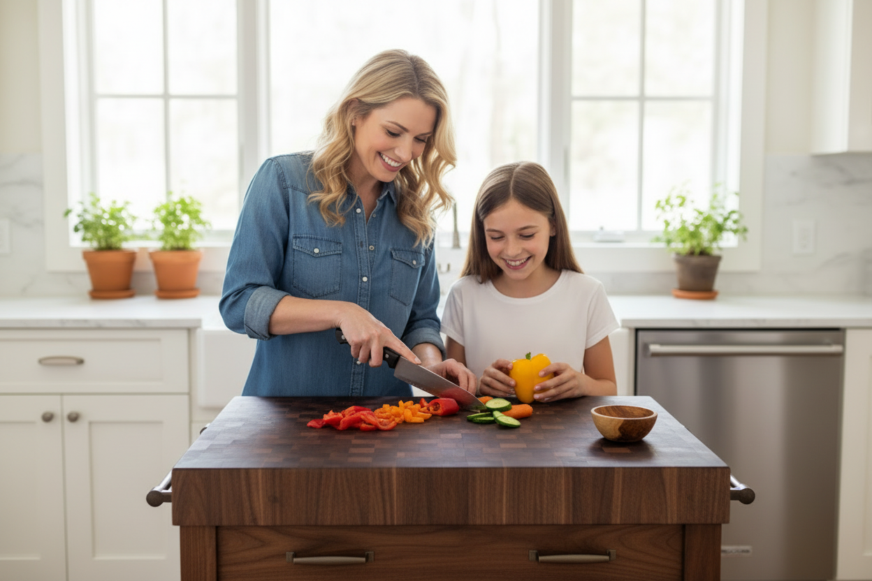 Butcher Block Island — Walnut on White