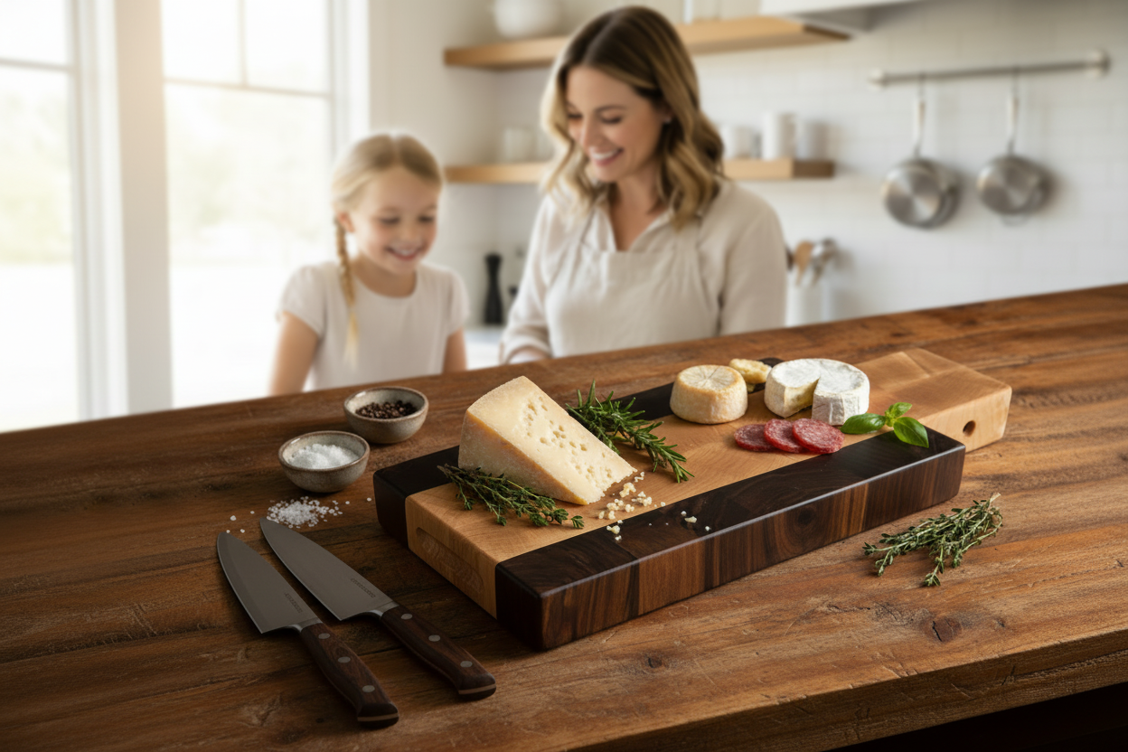 Charcuterie Board with Mother Daughter Background