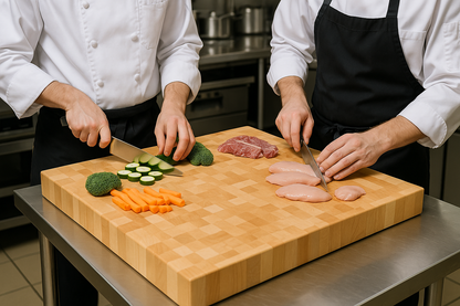 Commercial kitchen with 24x24 square cutting board
