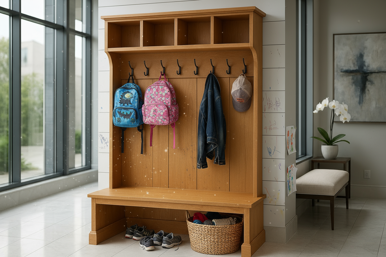 Farmhouse entryway with everyday items