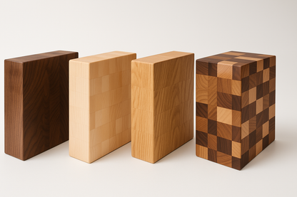 Four different wood types side by side - Walnut, Maple, Oak, Mixed