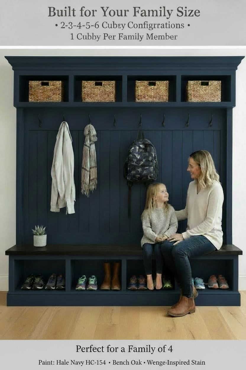 Handmade Mudroom Hall Tree – Built-In Entryway Storage System
