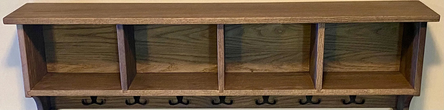 Solid Oak Entryway Coat Rack – 48" with 4 Cubbies – Choose Your Hook Count – Handmade in Canada