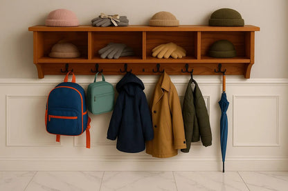 Solid Oak Entryway Coat Rack – 48" with 4 Cubbies – Choose Your Hook Count – Handmade in Canada