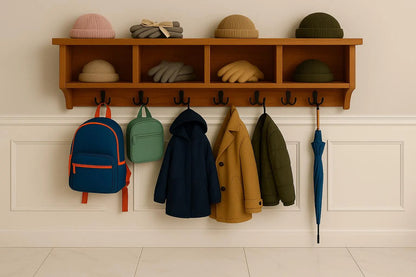 Solid Oak Entryway Coat Rack – 48" with 4 Cubbies – Choose Your Hook Count – Handmade in Canada