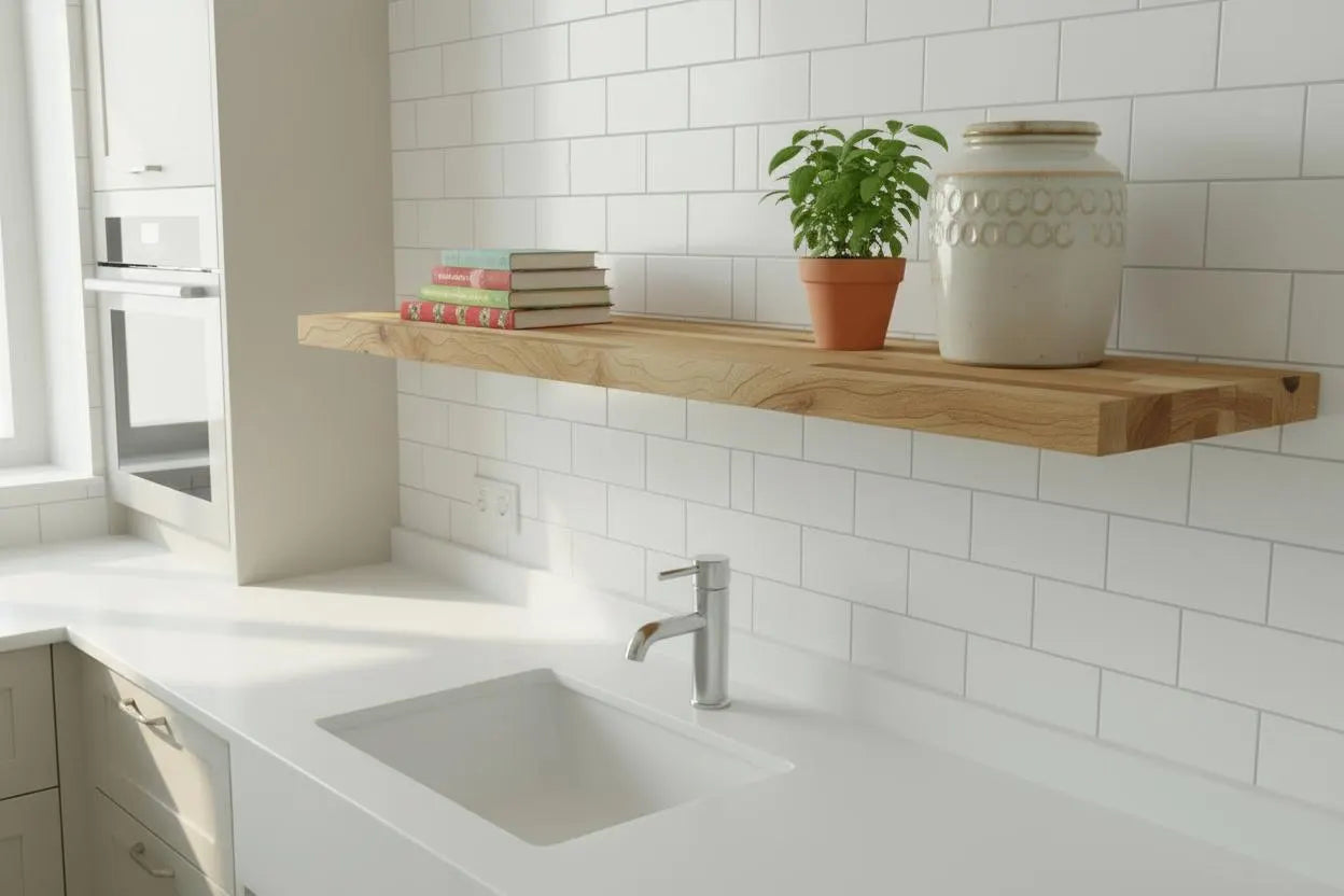 Reclaimed Heirloom Maple Floating Shelf – Staggered Plank Style – Handmade in Canada