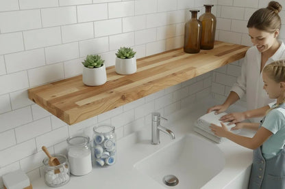 Reclaimed Heirloom Maple Floating Shelf – Staggered Plank Style – Handmade in Canada