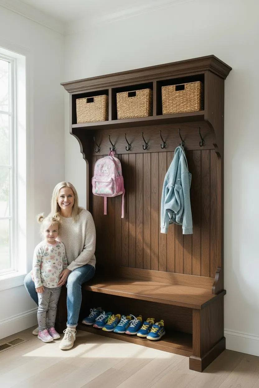 Solid Oak Hall Tree Organizer – 3 or 4 Cubbies – Handmade in Canada