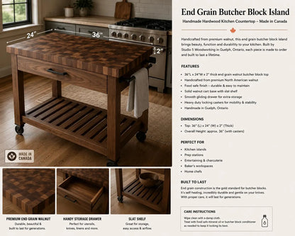End Grain Butcher Block Island – Handmade Hardwood Kitchen Countertop – Made in Canada