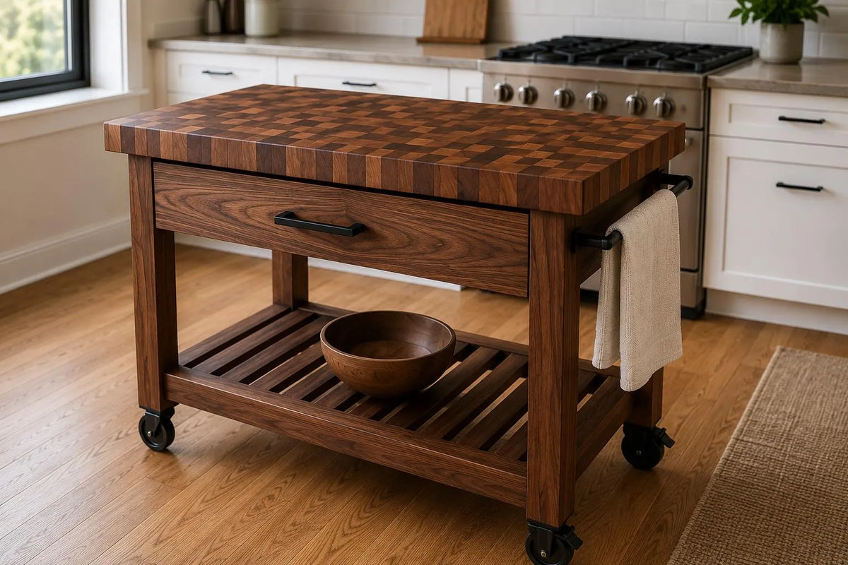 End Grain Butcher Block Island – Handmade Hardwood Kitchen Countertop – Made in Canada