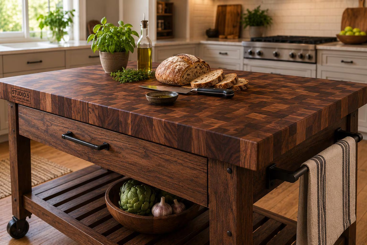 End Grain Butcher Block Island – Handmade Hardwood Kitchen Countertop – Made in Canada