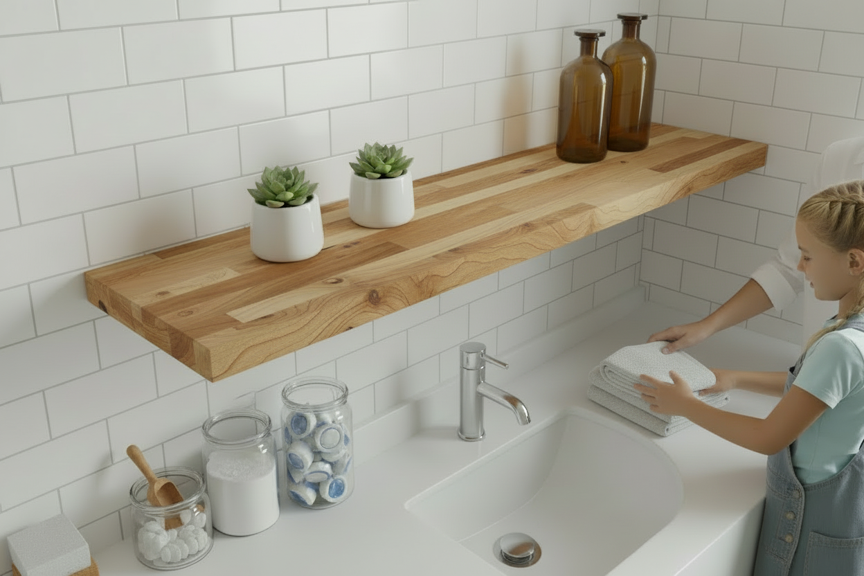 Reclaimed Heirloom Maple Floating Shelf – Staggered Plank Style – Handmade in Canada