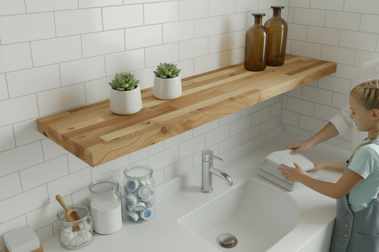 Reclaimed Heirloom Maple Floating Shelf – Staggered Plank Style – Handmade in Canada