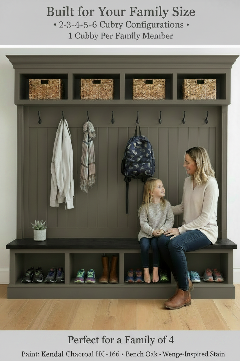 Handmade Mudroom Hall Tree – Built-In Entryway Storage System