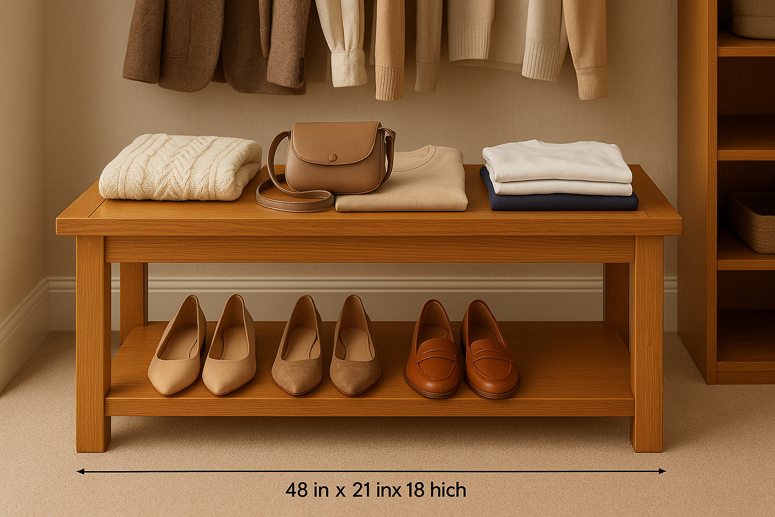 Large Maple Bench in Walk-in Closet