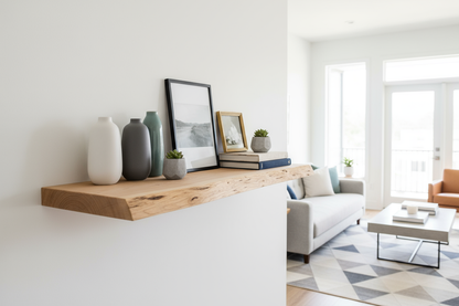 Maple live edge shelf in living room