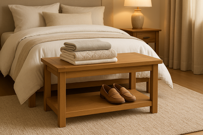Maple Storage Bench in Bedroom