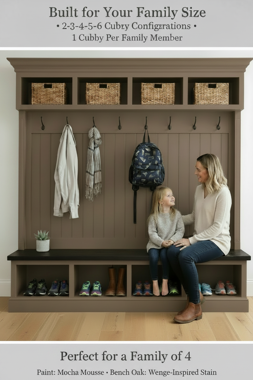 Handmade Mudroom Hall Tree – Built-In Entryway Storage System
