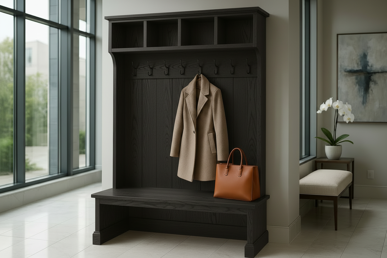 Oak Hall Tree - Black Stain with Visible Grain