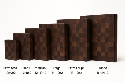Six sizes from Extra Small to Jumbo in walnut