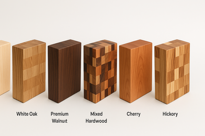 Six wood types - Maple, Oak, Walnut, Mixed, Cherry, Hickory