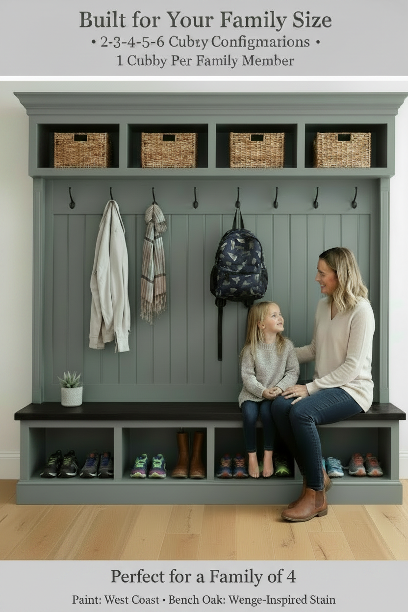 Handmade Mudroom Hall Tree – Built-In Entryway Storage System