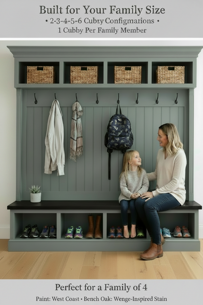 Handmade Mudroom Hall Tree – Built-In Entryway Storage System