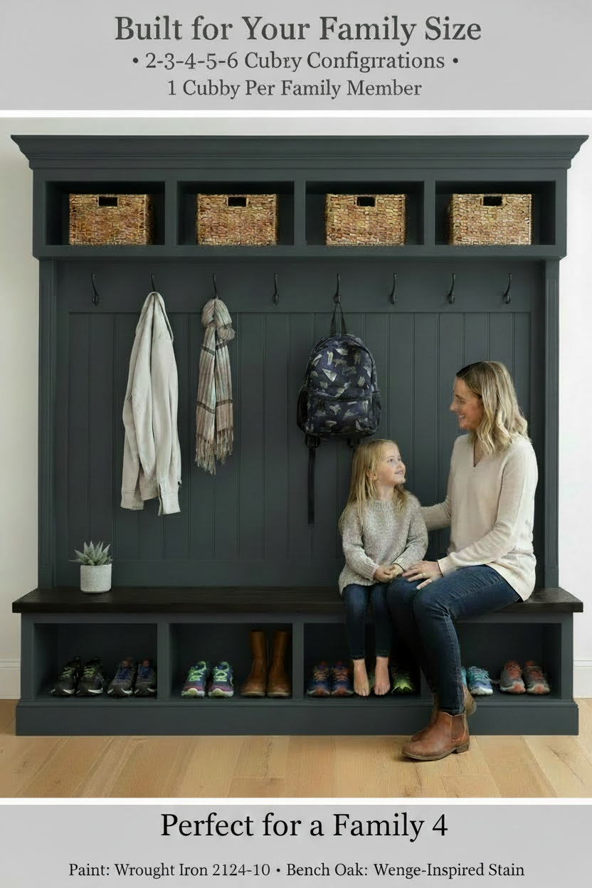 Handmade Mudroom Hall Tree – Built-In Entryway Storage System